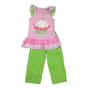 Bonnie Jean Pink and Green Polka Dot Cupcake Outfit size 5